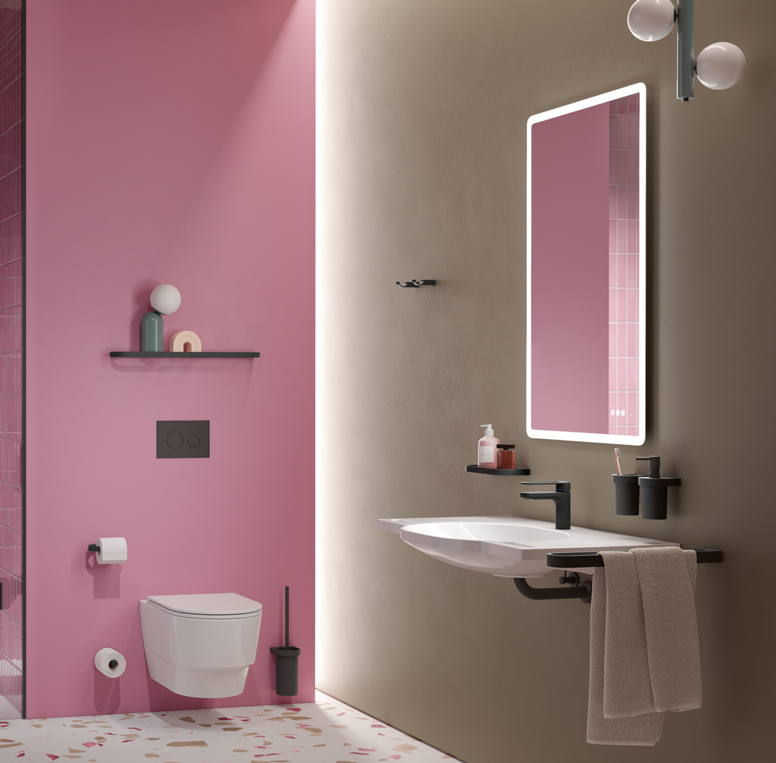 Bathroom with washbasin, shower area and WC