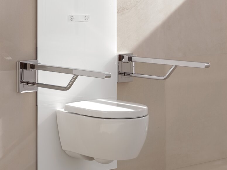 Module WC HEWI s50 Module WC réglable en hauteur avec barre d'appui rabattable