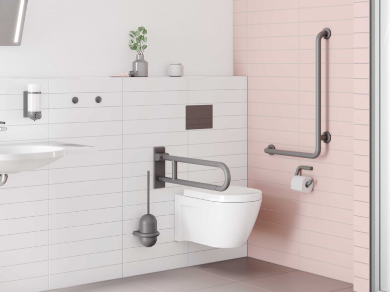 HEWI serie 477 Antraciet grijs mat Barrièrevrije wasruimte en toilet